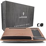 ™Lapwood mobiler Laptoptisch im Mahagoni Stil - Ergonomisches Laptopkissen (15,6 Zoll) - Knietablett mit Handgelenkauflage aus Memory Foam für Sofa, Bett Tisch & Auto