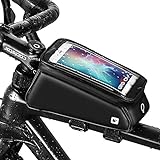 Grefay Fahrrad Rahmentaschen Wasserdicht Farhrradlenkertasche Oberrohrtasche Handytasche Geeignet für Smartphones/Innerhalb mit Kopfhörerloch, TPU Touchschirm von 6 Zoll (Mattschwarz)