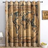 MLUNKQAIL Gardinen Karte Verdunklungsgardine Retro Wohnzimmer Kälteschutz & Hitzeschutz Schallschutz Vorhang für Schlafzimmer Fensterdekoration Vorhänge 140 X 275 cm (B X H)