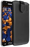 mumbi ECHT Ledertasche Samsung Galaxy J5 (2016) Tasche Leder Etui schwarz (Lasche mit Rückzugfunktion Ausziehhilfe)