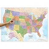 ORBIT Globes & Maps - Politische USA-Karte in englisch als Poster, Karte von United States ca. 140x105cm: Maßstab 1:3.500.000 Mio., Landkarte Amerika mit Hawaii und Alaska, Stand ak