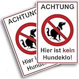 2 stück Achtung hier ist kein Hundeklo Schild (20 x 30 cm - 3mm Kunststoff) - Kein Hundeklo - Hunde Verbotsschilder - Hundeschilder - mit UV-Schutz und witterungsbeständig