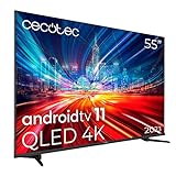 Cecotec TV QLED 55” Smart TV V1+ Serie VQU11055+ S. 4K UHD, Android 11, Frameles Design, MEMC, Dolby Vision und Atmos, Subwofer, HDR10, Modell 2023