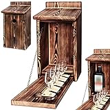 Alcohol Cage® - Holz Vogelhaus mit Platz für Flasche Schnaps 0.7 Liter und Glas Lustige Geschenke Männer für den Garten Zwitscherbox mit Minibar Lustig Geschenk Geburtstag Mann Vatertagsgeschenk