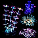 Cayway 4 Stück Künstliche Aquarium Pflanzen, Aquarium Pflanzen Künstlich Glühen mit Simulation Silikonkoralle, Künstliche Hornkoralle, Künstliche Seeanemone für Aquarium, Aquarium Landschaft