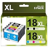 HALLOLUX 18XL Multipack Druckerpatronen Kompatibel für Epson 18XL 18 für Epson XP 322 Druckerpatronen für Epson XP-305 XP-215 XP-225 XP-412 XP-422 XP-325 XP-312 XP-315 XP-205 XP-415 XP-425(5er-Pack)