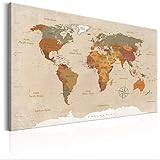 decomonkey | Weltkarte Pinnwand 120x80 cm Leinwand | Bilder Leinwandbilder Fertig aufgespannt auf dicker 10mm Holzfasertafel Aufhängfertig Auch als Korktafel nutzbar XXL Format Landk