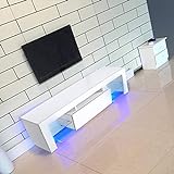 TV-Schrank, TV-Schrank mit LED-Licht, TV-Schrank, Beistelltisch, Sofa-Tisch mit Ablage aus MDF-Glas, Weiß, elegant, 130 x 35 x 45 cm