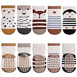 FedMois 5er Pack Baby Kleinkinder ABS rutschfeste Socken Sneaker Socken Tiermotive Baumwolle, Pinguin, 1-3 Jahre