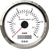 KUS GPS Tachometer Geschwindigkeitsmesser 15Knots 28KM/H Für Boot Yachten 85mm Mit Hintergrundbeleuchtung (Weiß)