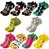 Sunvivid Damen Sneakers Socken Baumwolle Sportsocken Kurzsocken/Langesocken für Damen und Mädchen - 10 Paar, Kurz-Lebensmittel, Size 37 - 42