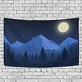 JUMBEAR Art Mountain Moon Tapisserie, Wandteppich, Hippie, psychedelische Kunst, lustiger Polyester-Teppich, dekorativ für Wohnzimmer, Schlafzimmer, 152,4 x 129,5 cm