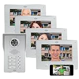 ELRO DV477IP4 WiFi IP Video Türsprechanlage-4-Familien-mit 4X 7-Zoll-Farbbildschirm-Color Night Vision-Live-Ansicht und Kommunikation via App, 4 Familien