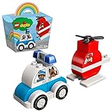 LEGO 10957 DUPLO Mein Erster Feuerwehrhubschrauber und Polizeiauto Spielzeug für Jungen und Mädchen ab 1,5 Jahren zur Förderung der Feinmotorik
