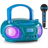 Auna Tragbarer Radio für Kinder mit CD Player, Mikrofon und USB, 3 W Boombox mit Bluetooth Funktion, AUX/FM Radio Tragbar mit LED-Display, MP3, 5.0 Streaming, CD-Radio mit für Mädchen und Jungen