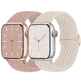 Nimblistic Geflochtenes Armband Kompatibel mit Apple Watch 42mm 44mm 45mm 49mm, Elastisches Nylon Armband für Apple Watch Series 9/8/7/6/SE/5/4/3/2/1/Ultra/SE, Sand Rosa+Polarstern