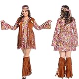 Fairycos Hippie Kostüm Damen Große Größen 50 52 70er Jahre Bekleidung Übergröße Hippie Kleid Kleidung Schlagermove Outfit Faschingskostüme Frau