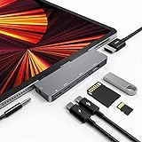 iPad Pro USB C Hub,4K 60Hz HDMI 7-in-1 Adapter für iPad Pro 2021 2020 2018 12.9 11 Zoll iPad Air 4 Docking Station, USB-C PD Aufladung, SD/TF Kartenleser, USB 3.0, 3.5mm Audio Klinke, Zubehör
