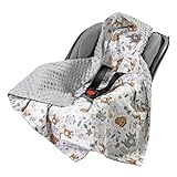 Einschlagdecke 100% Baumwolle 85x85cm Kuscheldecke für Kinderwagen Babyschale universal Baby Decke doppelseitig Babydecke Buggy Autositz (REH mit grauem Minky)