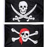 Hestya 2 Stück Jolly Roger Piraten Flagge Schädel Flagge für Piraten Party, Geburtstagsgeschenk, Piraten Tag, Halloween Dekoration,, 3 x 5 Fuß
