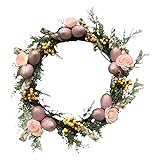 Oshhni 16-Zoll-Osterkranz mit Eiern, grünen Blättern, künstlichen Blumenblüten, dekorative Girlande für Kaminsims, Festival, Urlaub, Fensterverzierung