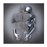UIGJIOG Bilder auf Leinwand Liebe Herz Grau-Kunst Wand, Abstrakt Metallfigur Statue Kunst Wandbild, Liebe Herz 3D-Effekt Wandkunst für Wohnkultur,Silber,30X30cmNo Frame