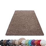 HomebyHome Shaggy Hochflor-Teppich Langflor Wohnzimmerteppich Soft Einfarbig in 14 Farben, Farbe:Mocca, Grösse:80x150 cm
