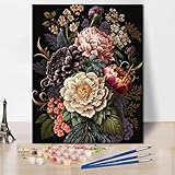 TISHIRON Blumen Malen nach Zahlen mit Pinseln und Acrylpigmenten DIY Malen Nach Zahlen Erwachsene für Muttertag Geschenk Wohnzimmer Schlafzimmer Dekorieren 40x50cm R