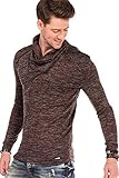 Cipo & Baxx Herren Langarmshirt Pullover Longsleeve Sweater Shirt Sweatshirt Schalkragen CL332 Braun XL
