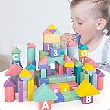 LonME Holzbausteine für Kleinkinder 1 2 3 Jahre alte Spielzeug, farbenfrohe Form Steine Konstruktion Entwicklungsstapel Sensorisches Spielzeugset für 1 2 Jahre alte Mädchen Jungen Geschenk