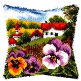 Knüpfhaken-Kits, Kissenbezug für Kinder mit bedrucktem Haus, Garten, Hütten, Leinwand, DIY-Kissenbezug, Muster, Sofakissenbezug, Knüpfhaken-B
