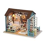 CUTEBEE Puppenhaus Miniatur mit Möbeln, Idee DIY hölzernes Puppenhaus-Kit sowie staubdicht und Musik-Bewegung, Maßstab 1:24 Kreativraum
