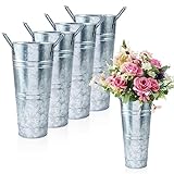 4 Stück verzinkte Metall-Vasen, 22,9 cm, Bauernhaus-Eimer mit Griffen, französische Blumeneimervasen für Schnittblumen, Zuhause und Hochzeit, Tischdekoration