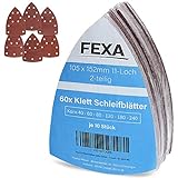 Prio-Schleifdreiecke 105x152mm - 60 Stück Fexa Schleifblätter - für Multischleifer + Delta-Schleifer - 11-Loch Klett Schleifpapier - 2-teilig