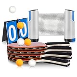 XDDIAS Instant Tischtennis Set, Tischtennisschläger/Schläger + Ausziehbare Tischtennisnetz + Bälle, Ping Pong Set Spiel Ideal für Anfänger, Familien und Profis (R2)