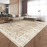 HOMFINE Vintage Teppich - Wohnzimmer Teppich Schlafzimmer Teppich Waschbarer Teppiche Esszimmer Teppich Kurzflor Outdoor Teppich Flauschiger rutschfest Teppich Beige Braun 160 x 230
