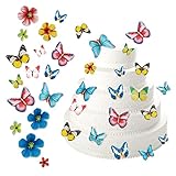 75 Stück Essbare Tortendeko Blumen Schmetterling, BOZILY Esspapier Blumen, Schmetterlinge Deko Torte, Tortendeko Geburtstag Essbar für Kuchendekoration Hochzeit Party Cupcake Essensdekoration…