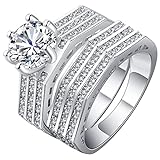 Mesnt Hochzeit Ring Set Ring-Set mit runden Cubic Zirkonia Silber Ring für Frauen Mädchen, Größe 62 (19.7)