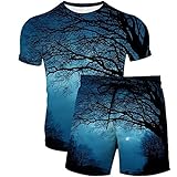 Trainingsanzug Set für Herren für den Sommer Kurzarm Oberteil T-Shirt Jogger Shorts Sportbekleidung Trainingsanzug-Sets(blau,S)