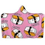 Süße japanische Lebensmittel Sushi – Cartoon Pink Doodle super weiche Decke mit Kapuze | tragbare Decke für drinnen und draußen | geeignet für Kinder und Erwachsene, Halloween