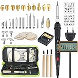 Brandmalerei Lötkolben Set LCD Brandmalkolben 80W Pyrographie-Tipps Schablonen Farbstifte für Holz Leder Gravieren 180-480 °C Holzbrandmalerei für Profi Hobbybastler