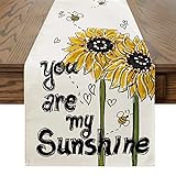 Artoid Mode Sunflower Bees You are My Sunshine Sommer-Tischläufer, Frühling Ostern saisonale Jubiläum Urlaub Küche Esstisch Dekoration für drinnen und draußen Zuhause Party Decor 33 x 183 cm