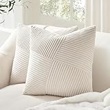 Topfinel Kissenbezug 40x40 Creme Kordsamt 2er Set Windmühle Streifen Muster Kissenbezüge Kissenhülle Sofakissen Dekokissen Couchkissen Zierkissenbezug Patchwork Design Deko Wohnzimmer Büro H
