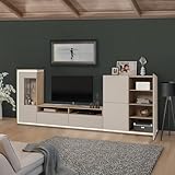 Wohnwand Wohnmöbel Eiche Kaschmir 3-teilig Modern, 1 Vitrine, 1 Lowboard, 1 Highb