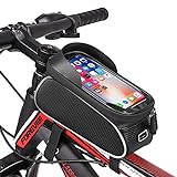 Fahrrad Rahmentasche Wasserdicht Lenkertasche Handytasche Fahrrad Mountainbike Tasche Fahrradtasche Oberrohrtasche Fahrrad für Smartphone bis zu 6.5 Zoll mit TPU Sensitivem Touchscreen