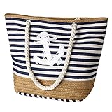Flintronic Große Strandtasche mit Reißverschluss und Innentasche Wasserdicht Strandtasche, Einkaufstasche Shopper für Damen, Schultertasche Handtasche Einkaufstasche - Blau