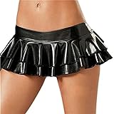 Wetlook Damen Panty Mini Rock Faltenrock schwarz Clubwear Party Kleid Damen Clubbing Unterwäsche