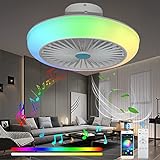 VOMI Intelligent Deckenleuchte mit Fernbedienung RGB Farbwechsel Deckenventilator mit Beleuchtung LED Dimmbar Schlafzimmer Leise Ventilator mit Bluetooth Lautsprecher für Wohnzimmer Kinderzimmer