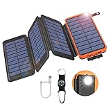 GOODaaa Solar Powerbank, 25000mAh Solar Ladegerät mit 2 Ausgangsport & 1 Eingangsport, Outdoor Powerbank mit 4 Solarpanels und Taschenlampe für Smartphones, Tablets (Orange)