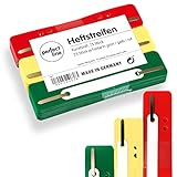 perfect line • 75 Heftstreifen (3x25 Stk.), recycelbarer Kunststoff, MADE IN GERMANY (Grün, Gelb, Rot - N)